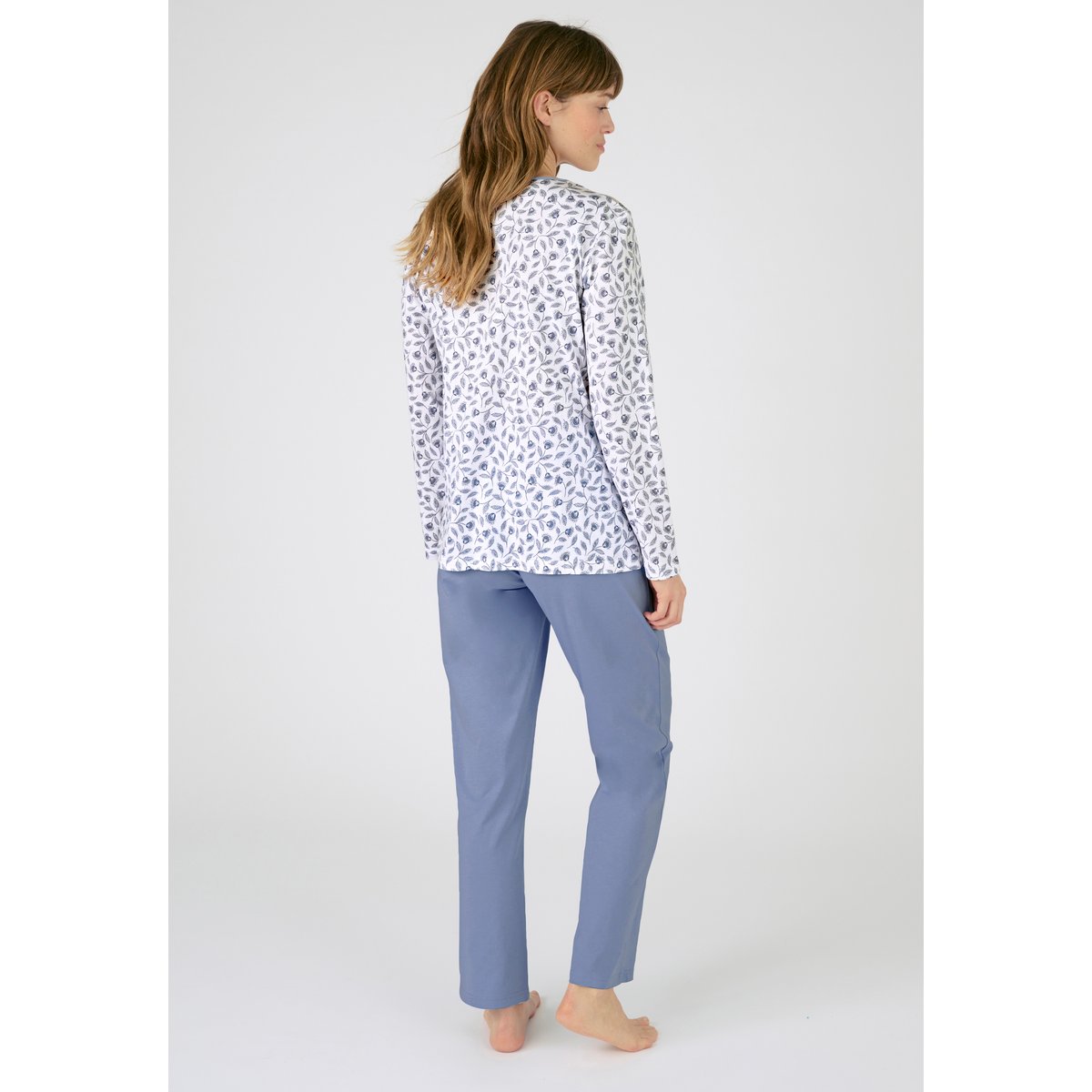 Pyjama en pur coton peigné imp. bleu, DAMART