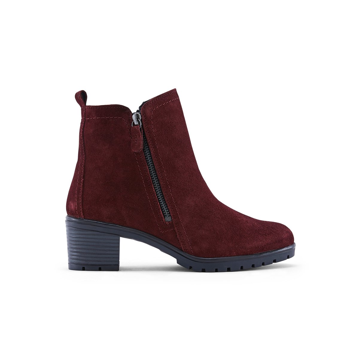 Boots dessuis cuir velours très larges bordeaux, PEDICONFORT