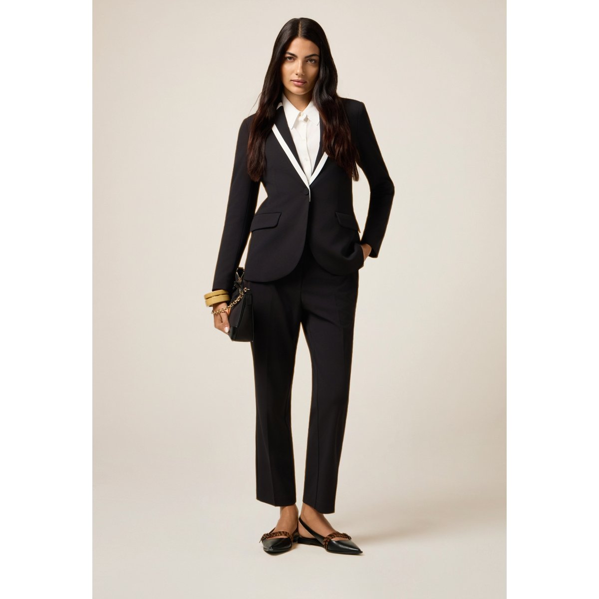 Pantalon cigarette avec bordures contrastantes noir, OLTRE