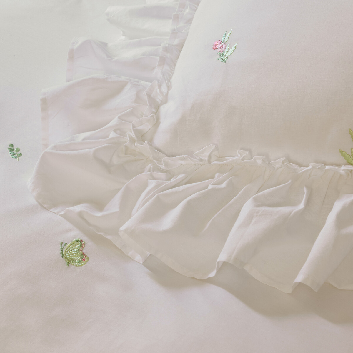 Tiny Floral Embroidered Frill Cotton Duvet Cover and Pillowcase Set white, CATH KIDSTON