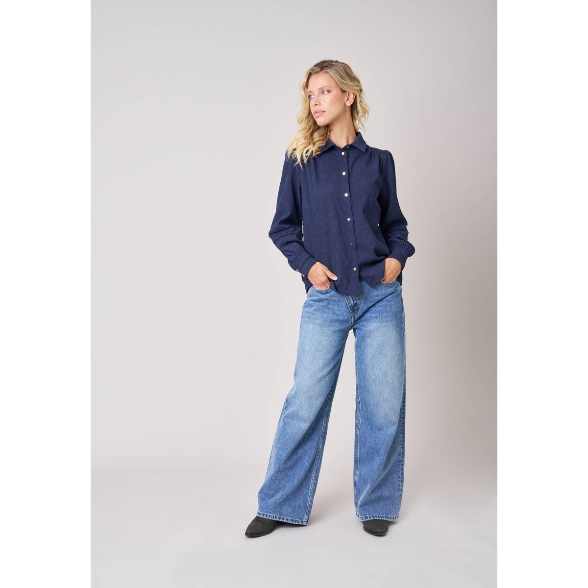 Chemise femme en velours côtelé AURELYA navy, DEELUXE