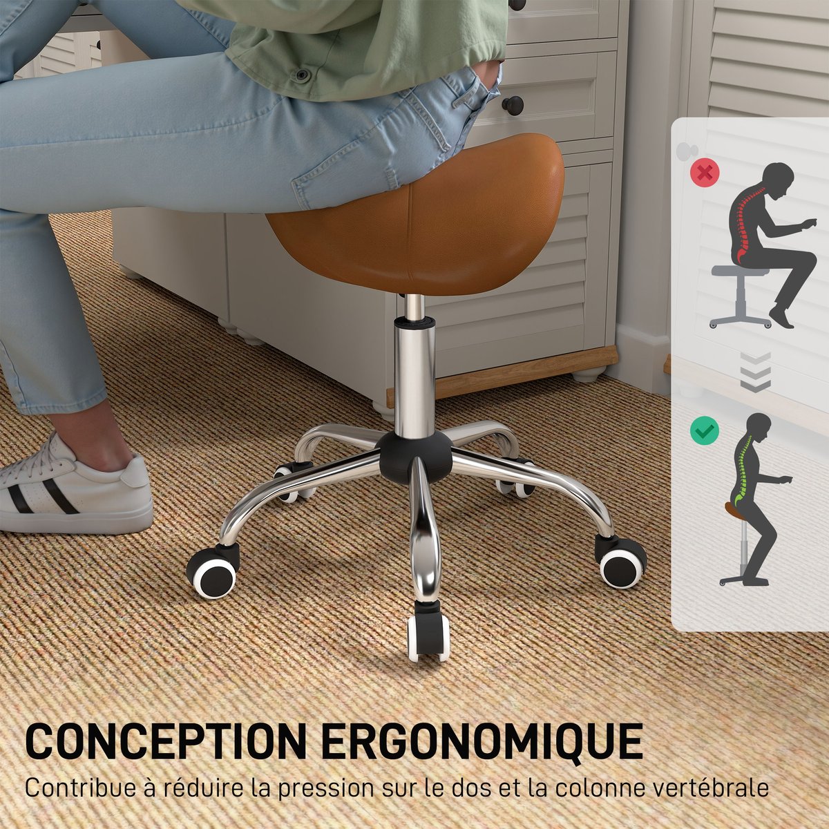 Tabouret de salon Polyuréthan Marron marron, HOMCOM