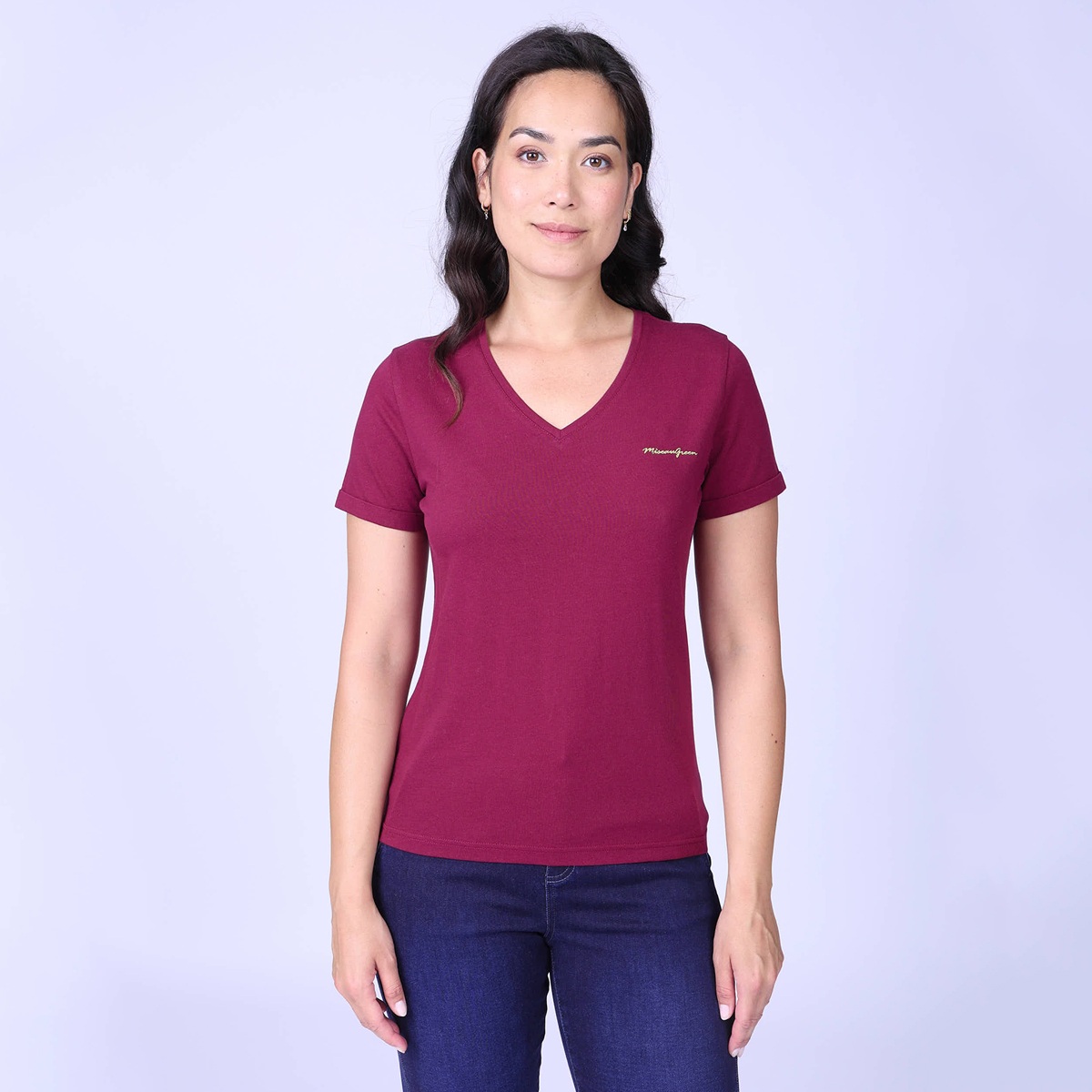 T-shirt col V bordeaux, MISE AU GREEN