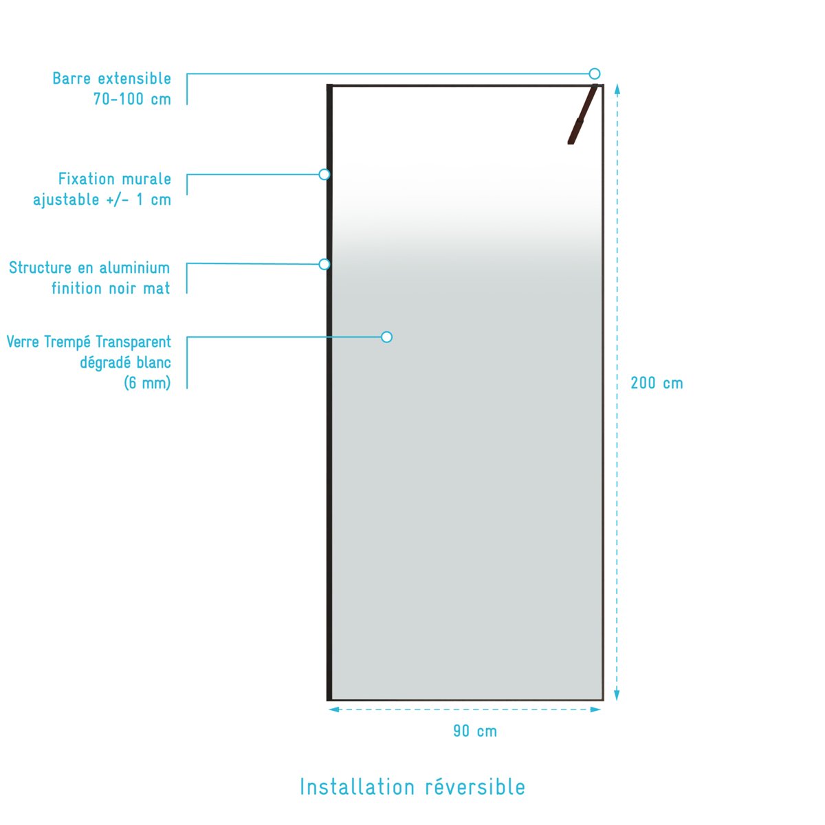 Paroi de douche en verre trempé  - Effet brume noir, HOME MAISON