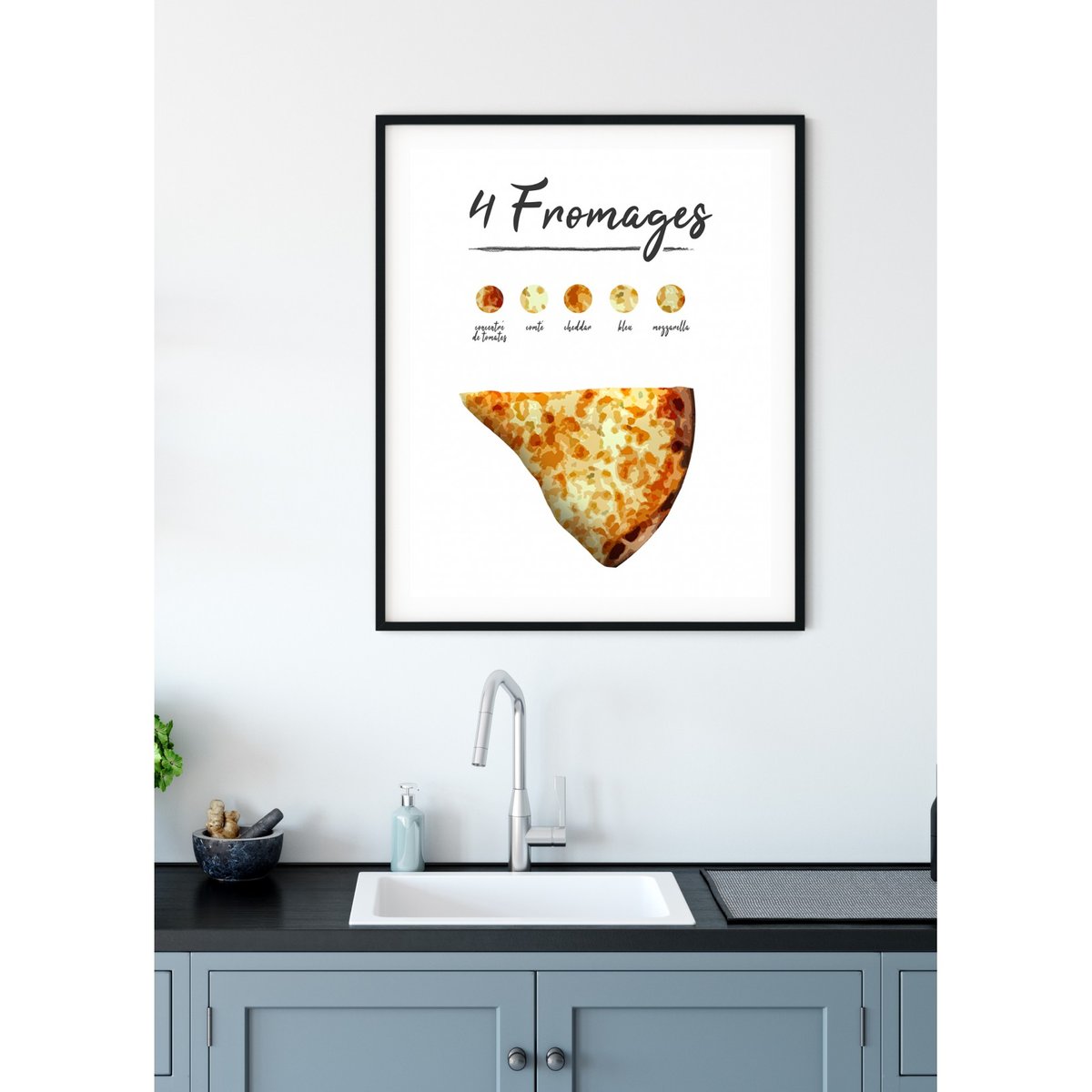 Affiche Pizza 4 Fromages blanc, L'AFFICHERIE