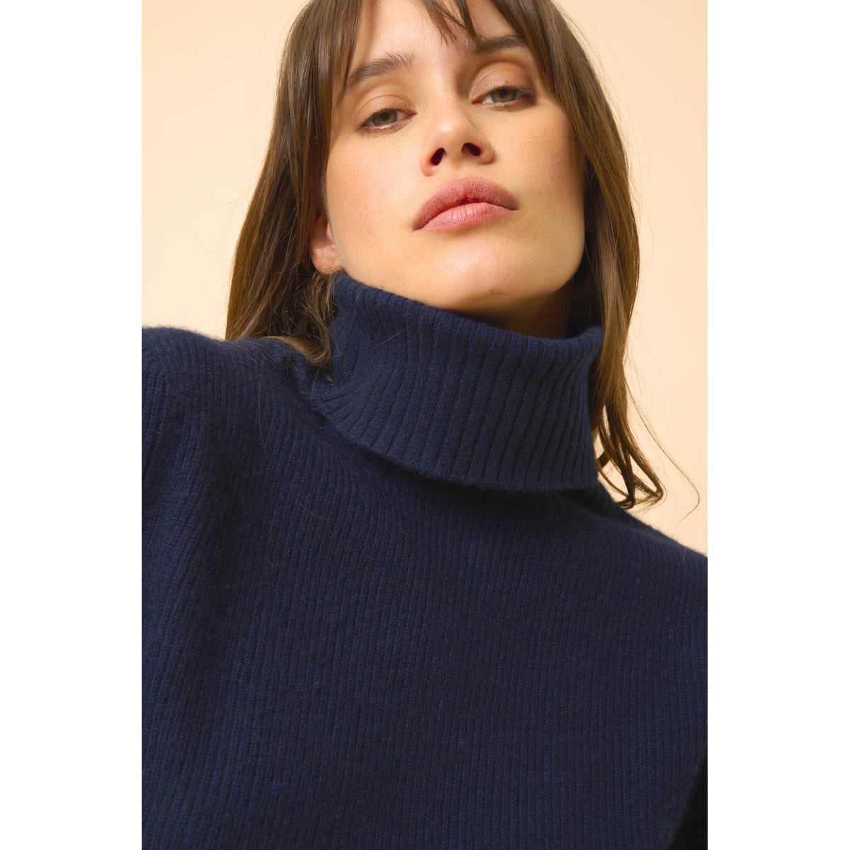 Pull Col Roulé Navy Billy bleu foncé, JUST CASHMERE
