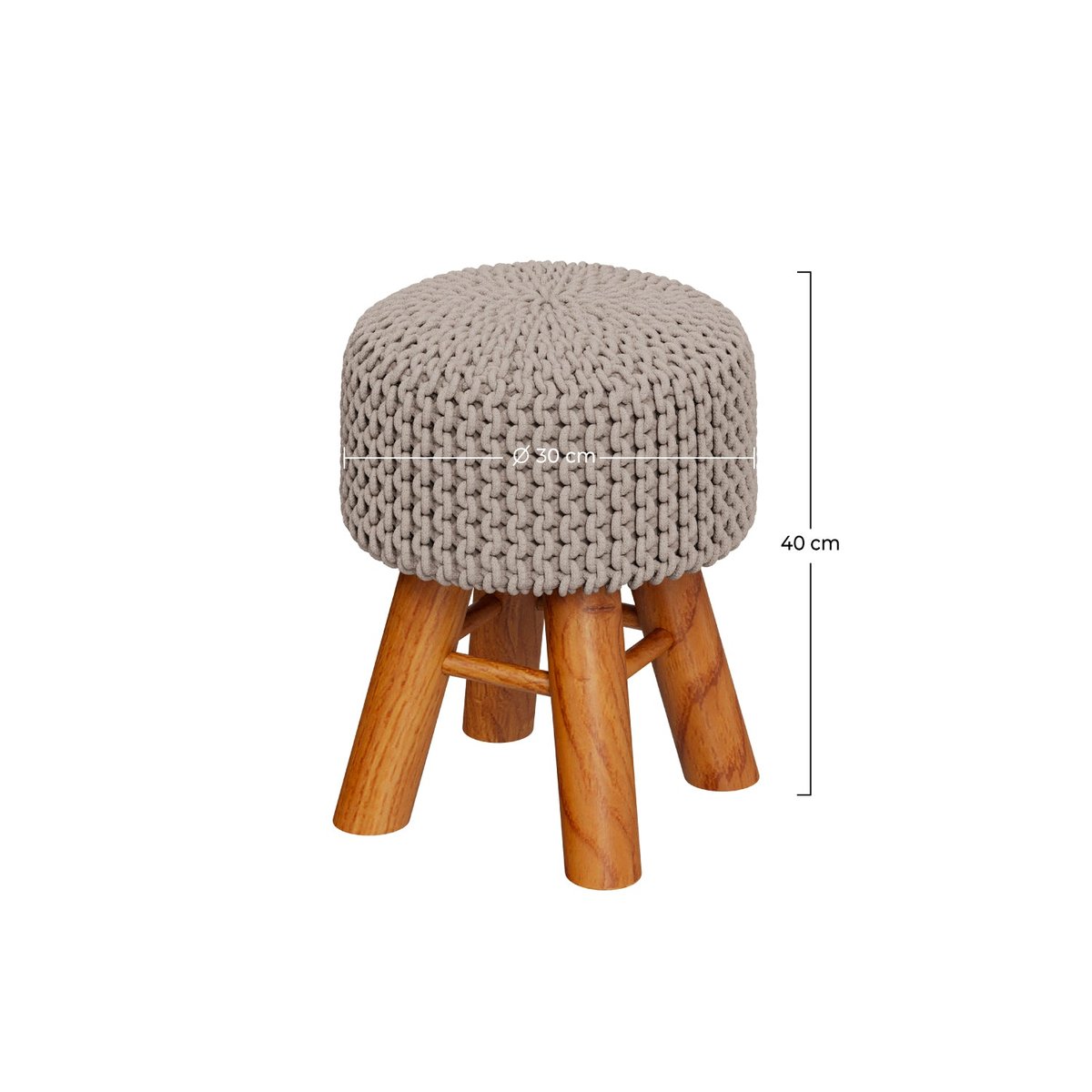Petit tabouret tricot - LISA gris clair, MAISON PAVANE