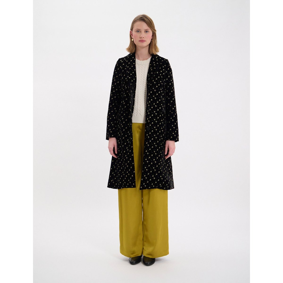 Manteau en velours lisse imprimé doré franck noir, INES DE LA FRESSANGE PARIS