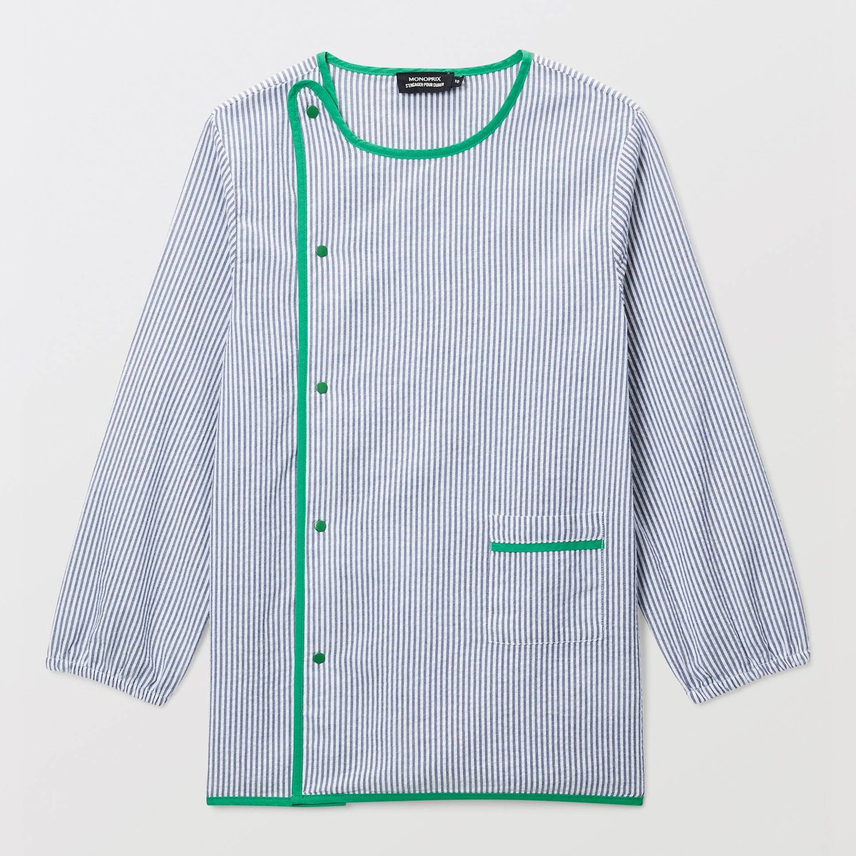 Tablier de classe en coton bio vert melange, MONOPRIX