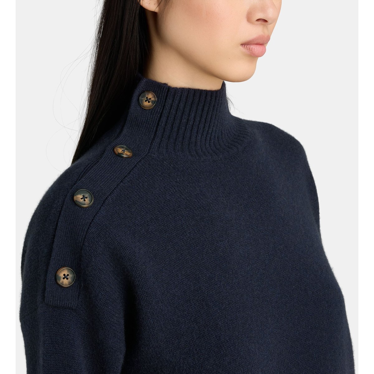 Pull octo col montant boutonné bleu marine, JODHPUR