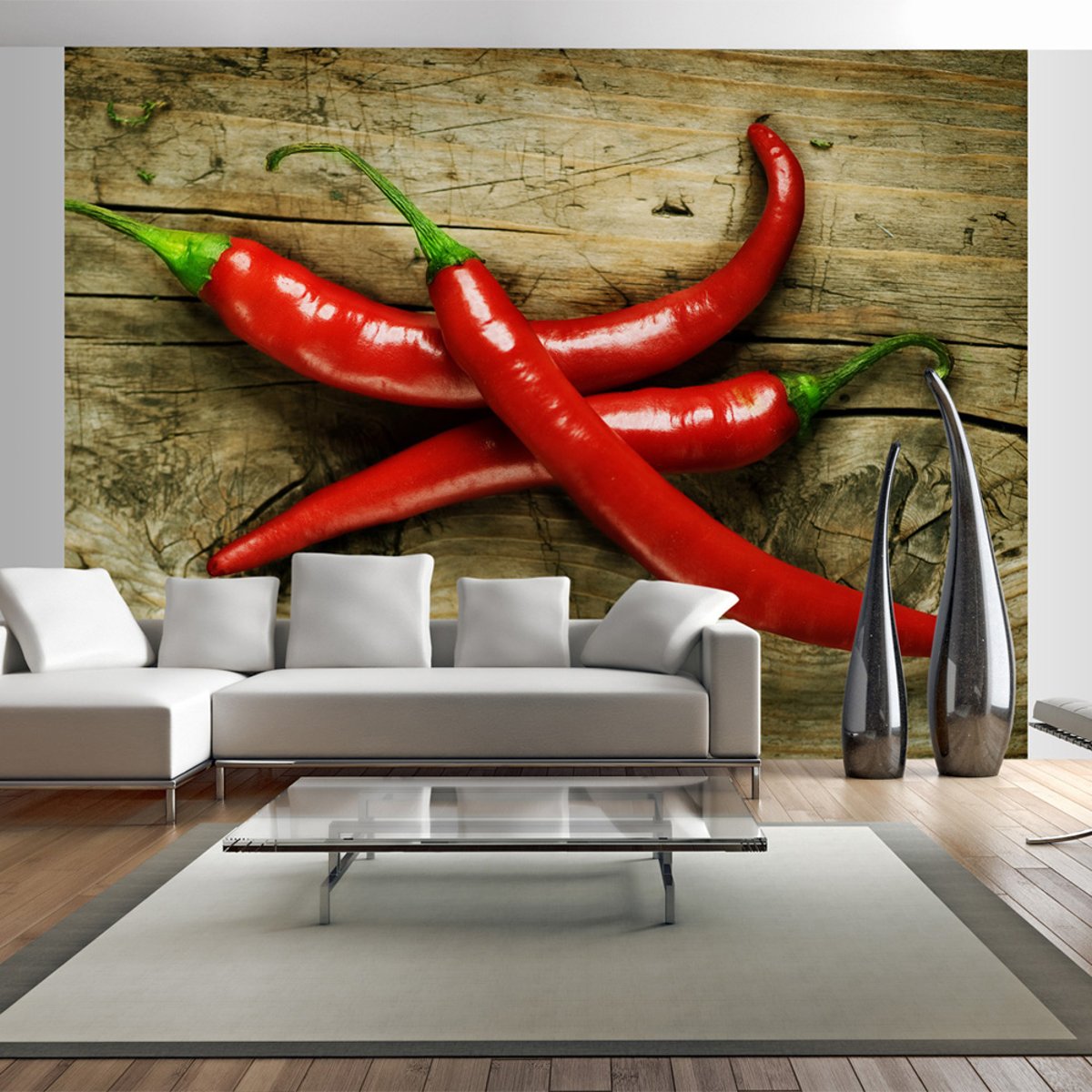 Papier peint intissé panoramique Motifs de cuisine Spicy chili peppers vert, EDEN