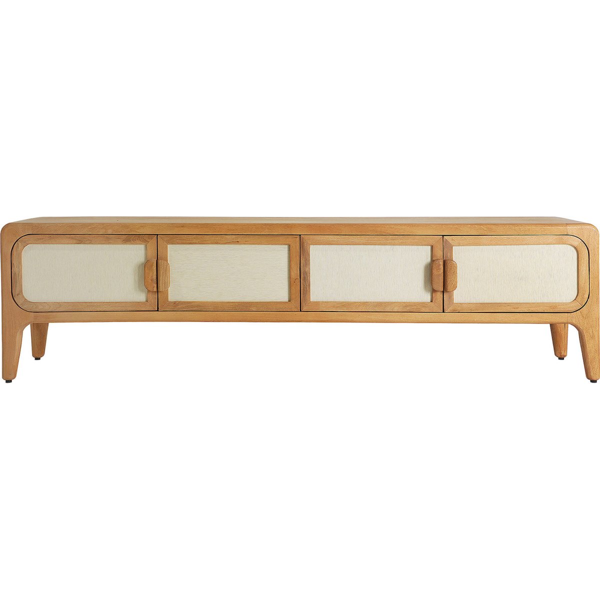 Meuble tv scandinave en manguier collection lattes bois brun et beige, RECOLLECTION