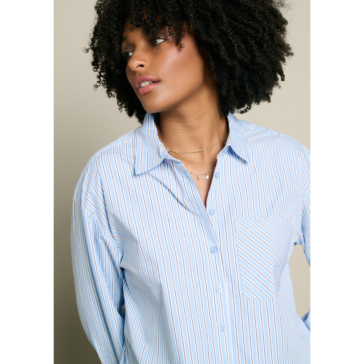 Chemise rayée poche poitrine bleu, LOLALIZA