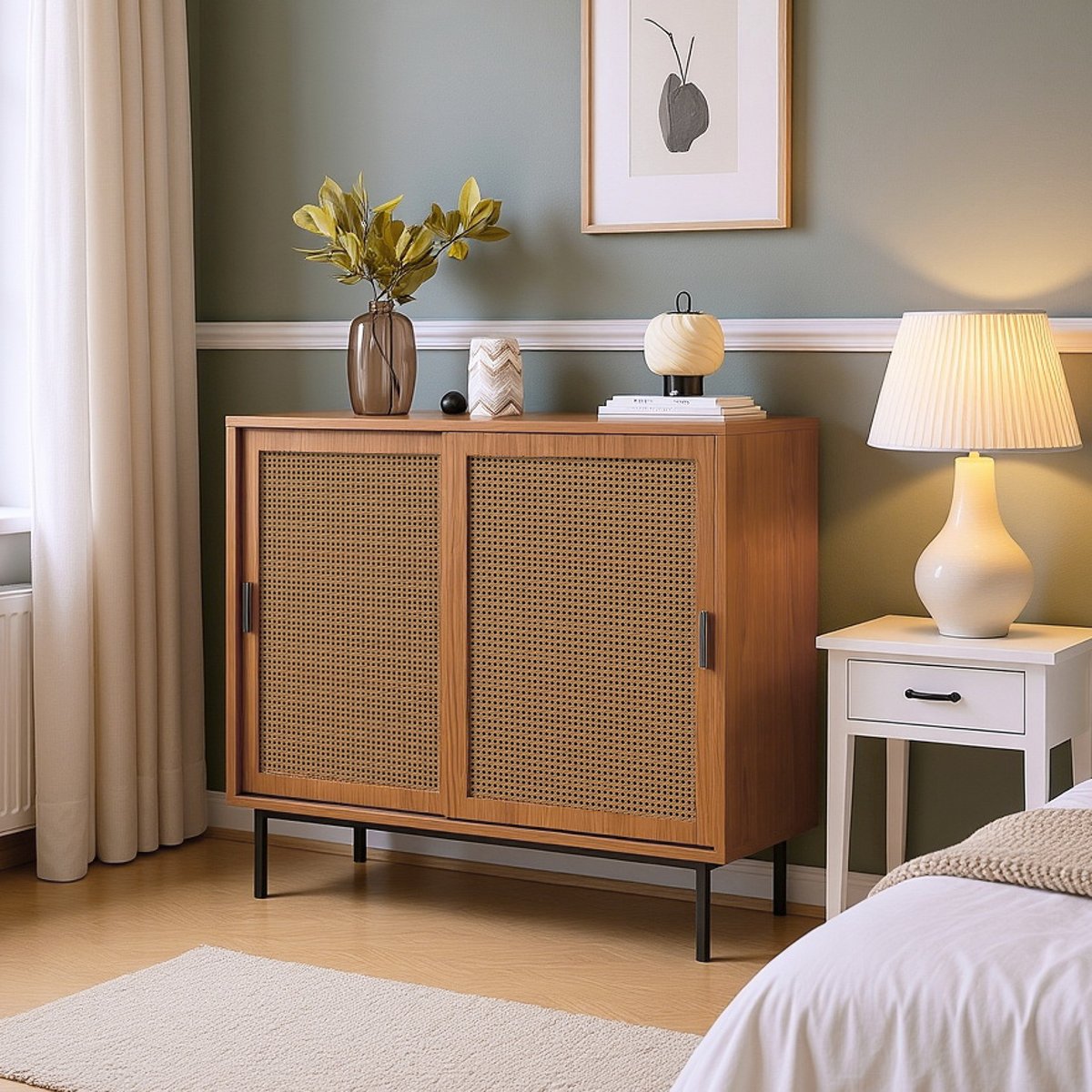 Armoire de rangement avec 2 portes et 4 couches, JORDIH Armoire noyer, MEUBLES COSY