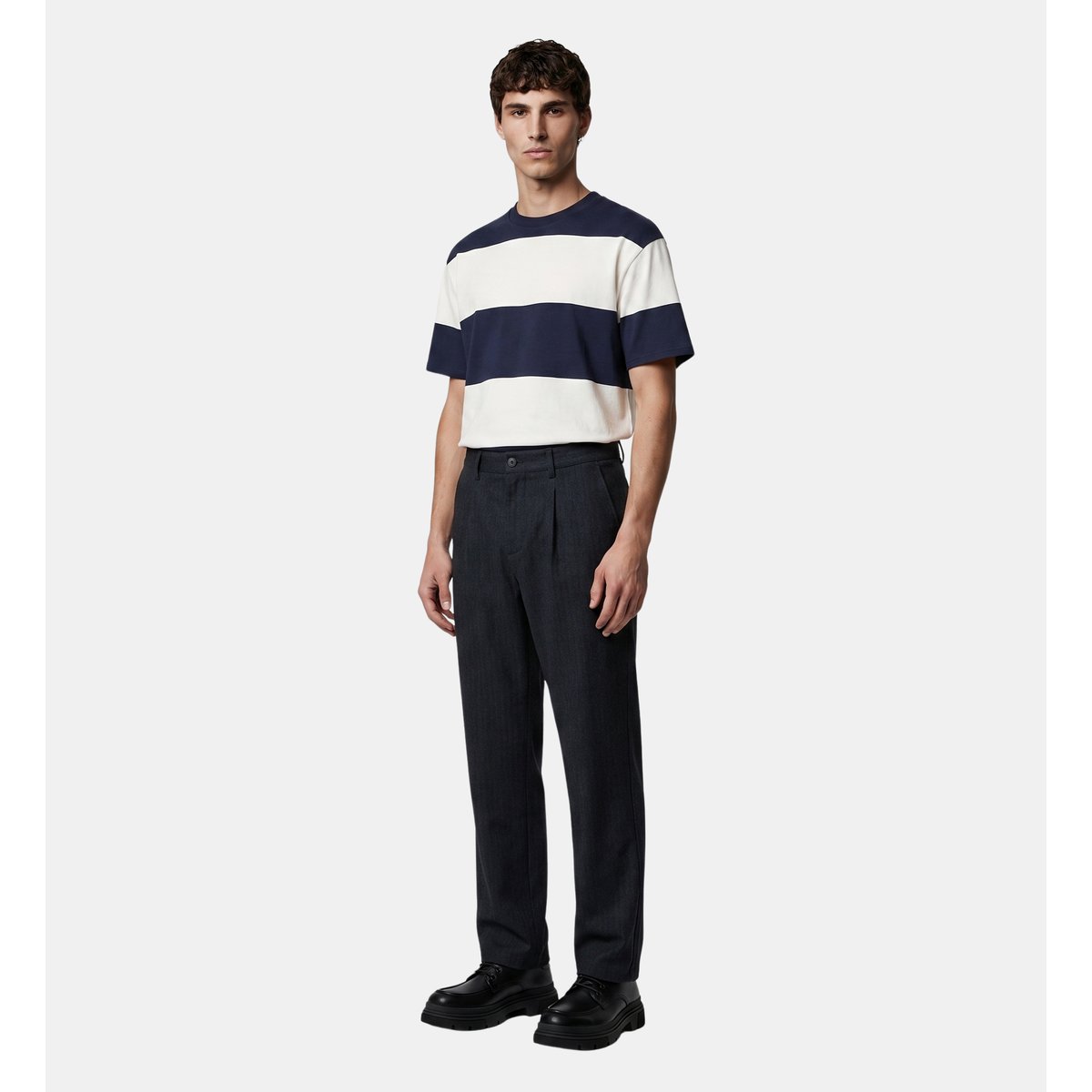 Pantalon à pinces tanflan flanelle bleu marine, GALERIES LAFAYETTE