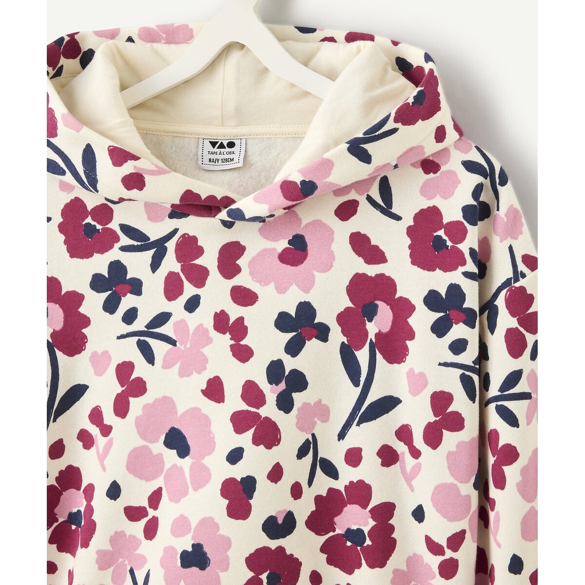 Floral Print Fleece Hoodie white floral print, TAPE A L'OEIL