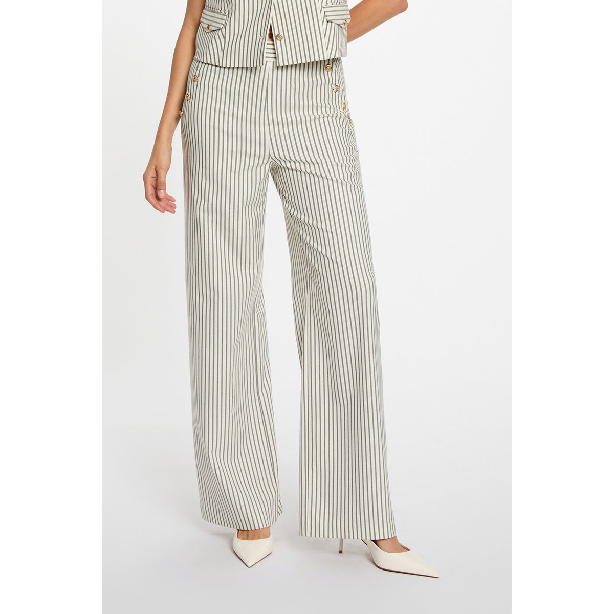 Pantalon large rayé multicolore, MORGAN