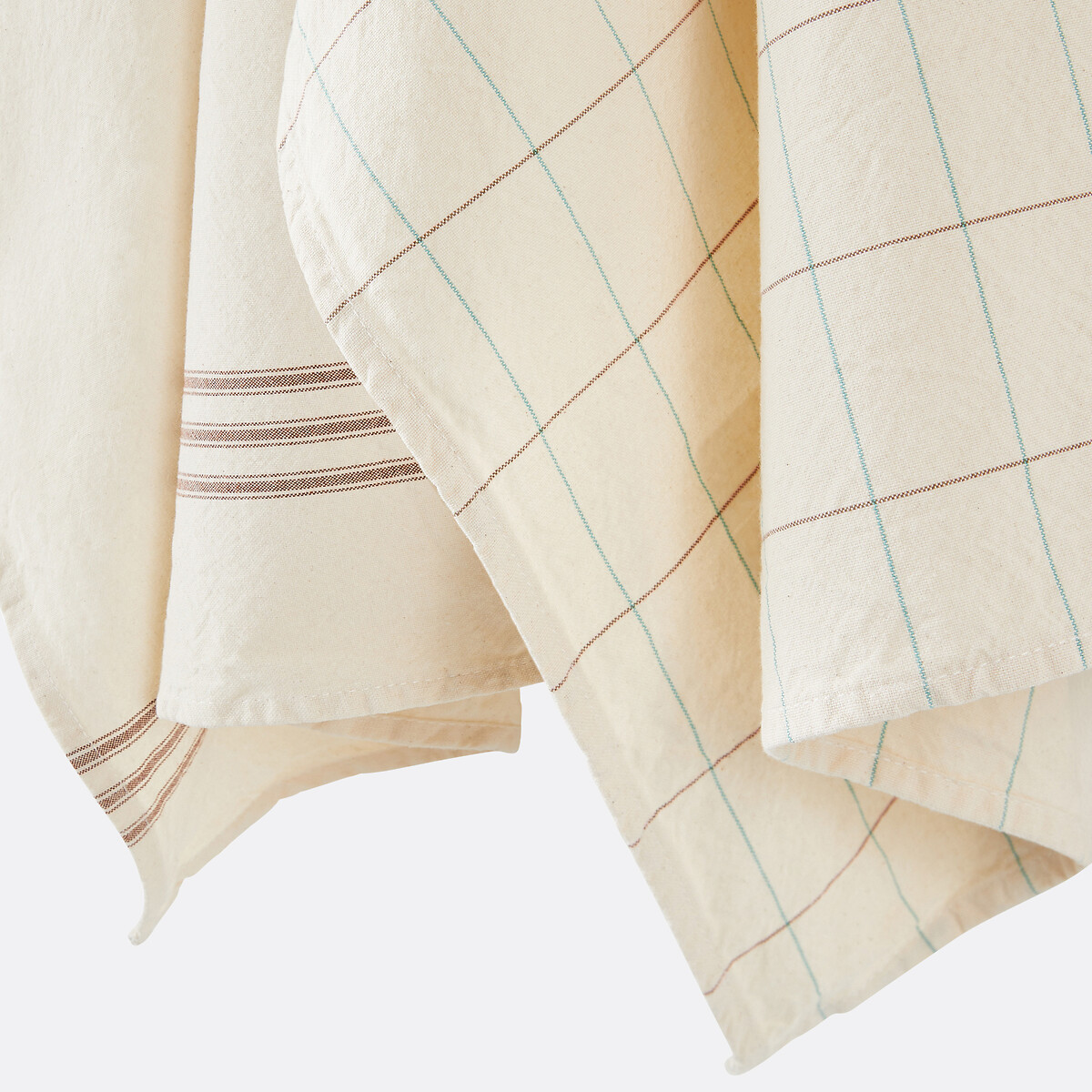 Set van 3 theedoeken in katoen, Constantin ecru/steenrood, LA REDOUTE INTERIEURS