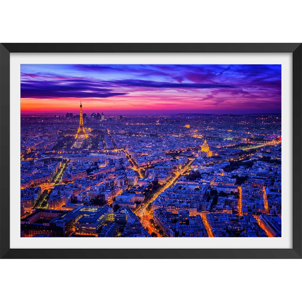 Affiche paysage paris city lights affiche + cadre en bois - noir, HEXOA