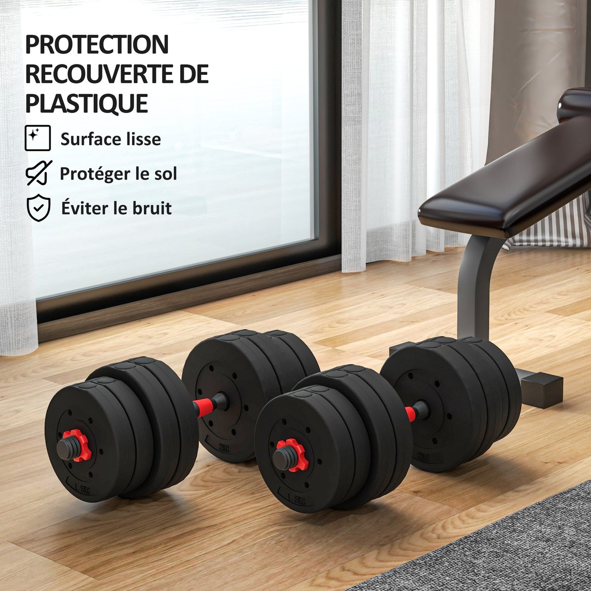 Ensemble d'haltères HDPE Noir noir, HOMCOM