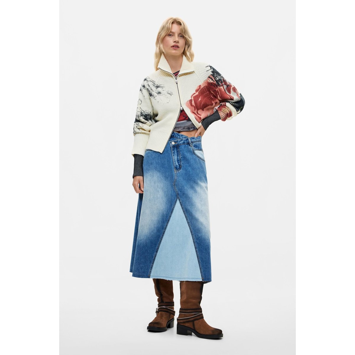 jupe en jean évasée bleu clair, DESIGUAL