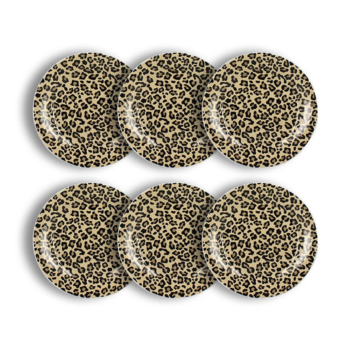 Lot de 6 assiettes à dessert 20cm en porcelaine, LEOPARD beige, NOVASTYL