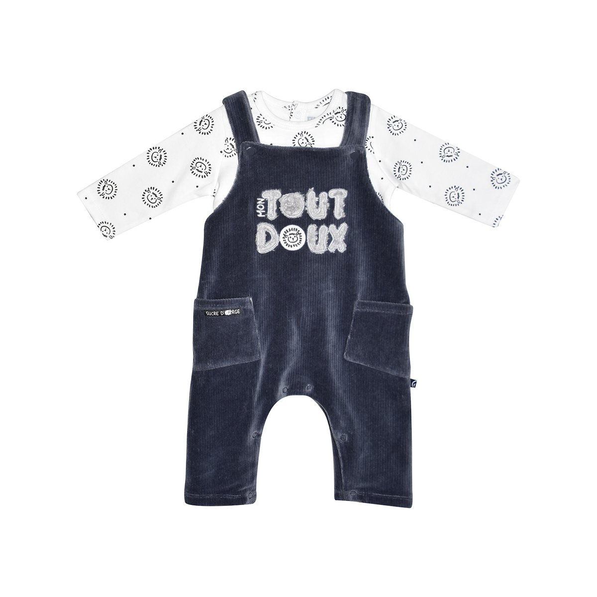 T-shirt + salopette velours fereol gris, SUCRE D'ORGE