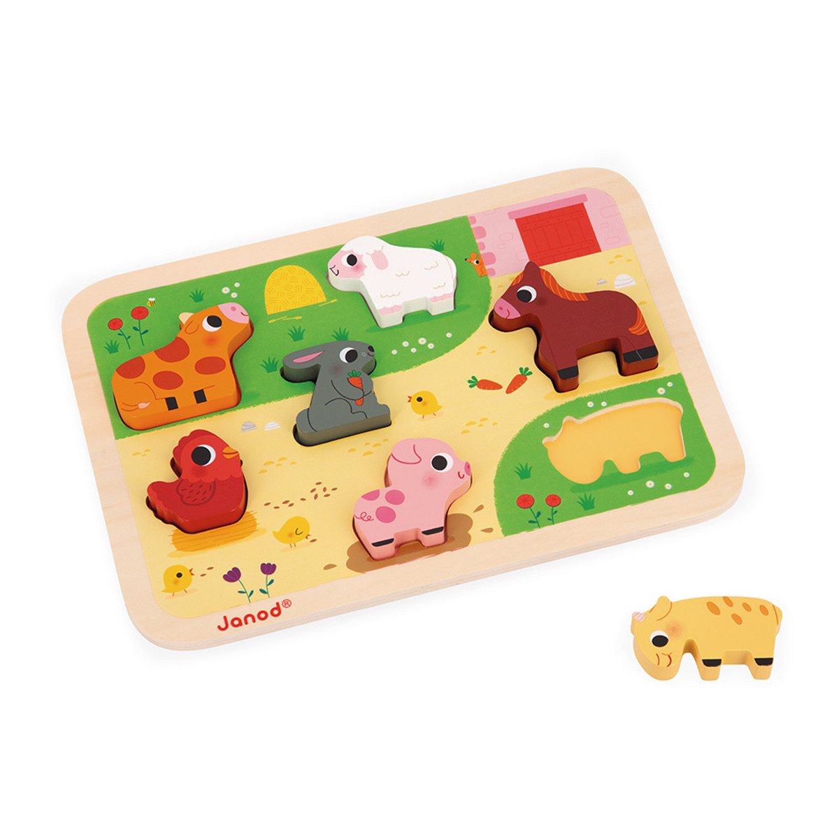 Puzzle En Bois A La Ferme couleur unique, JANOD