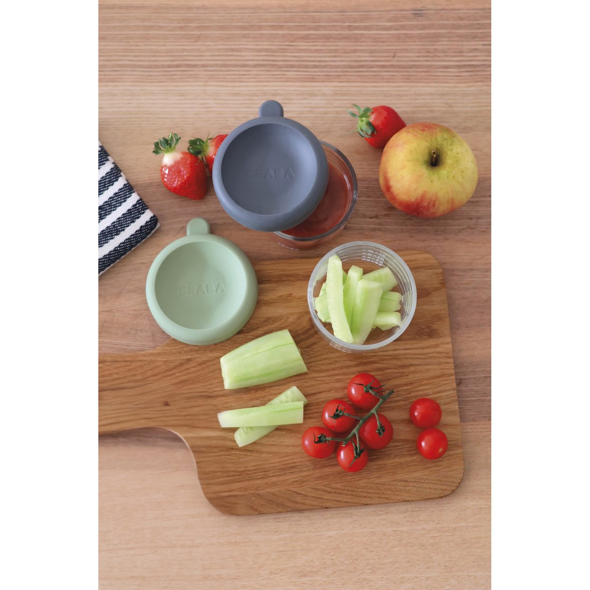 Lot de 2 portions repas en verre 150 ml minéral / vert sauge, BEABA
