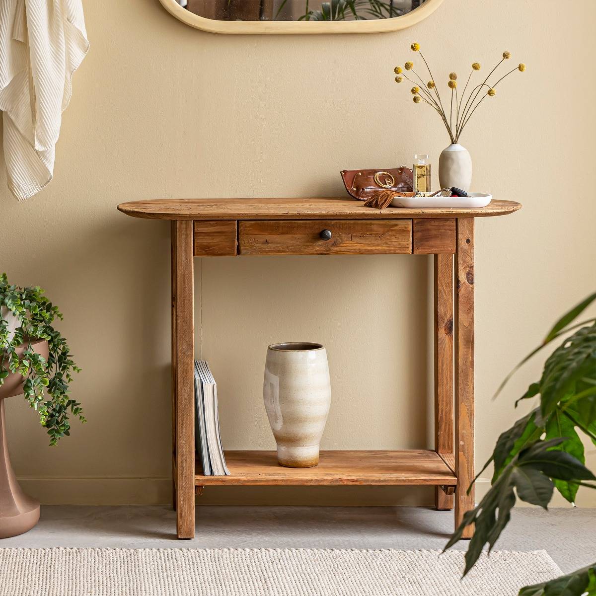 Console en bois de pin ovale BLAISE bois clair, MADE IN MEUBLES