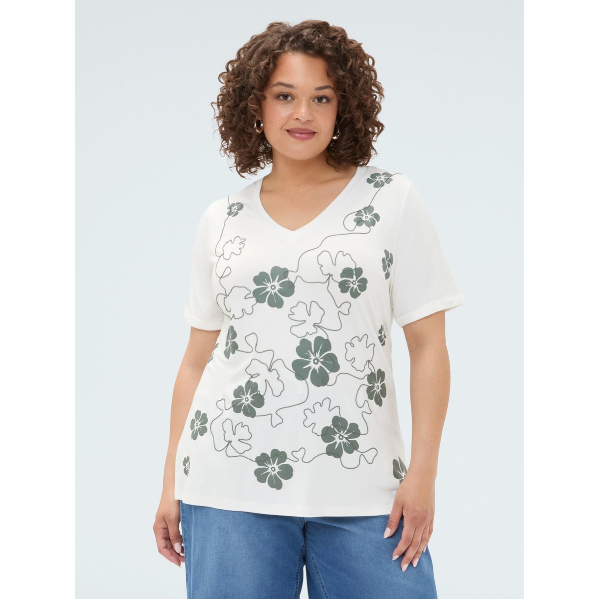 T-shirt avec imprimé floral et broderie blanc, FIORELLA RUBINO