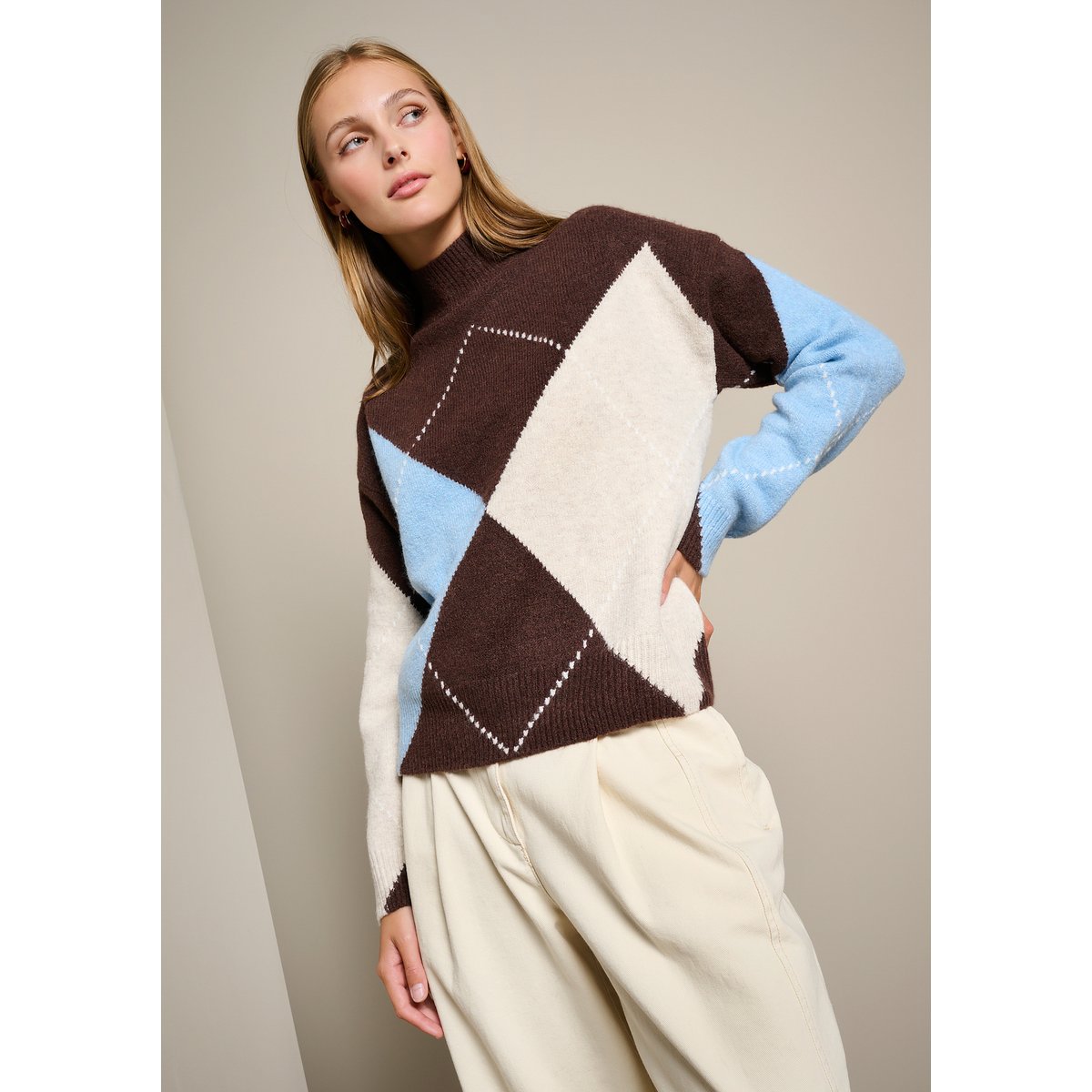 Pull à motif argyle brun fonce chocolate, LOLALIZA