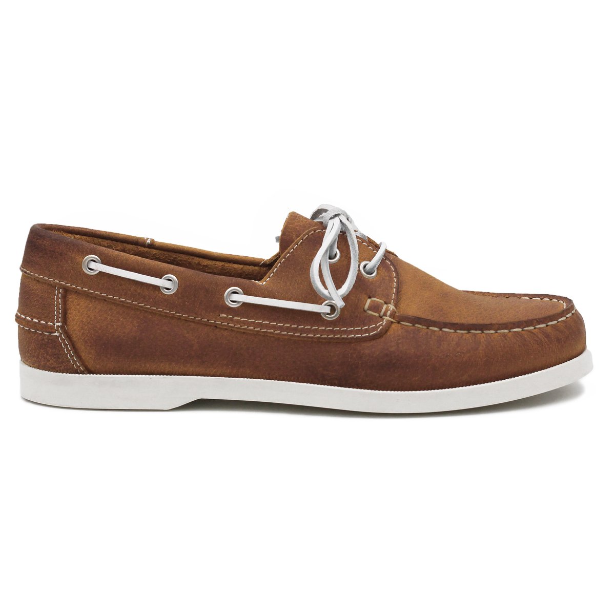 Chaussures bateau cuir mat brossé cognac, JULES & JENN