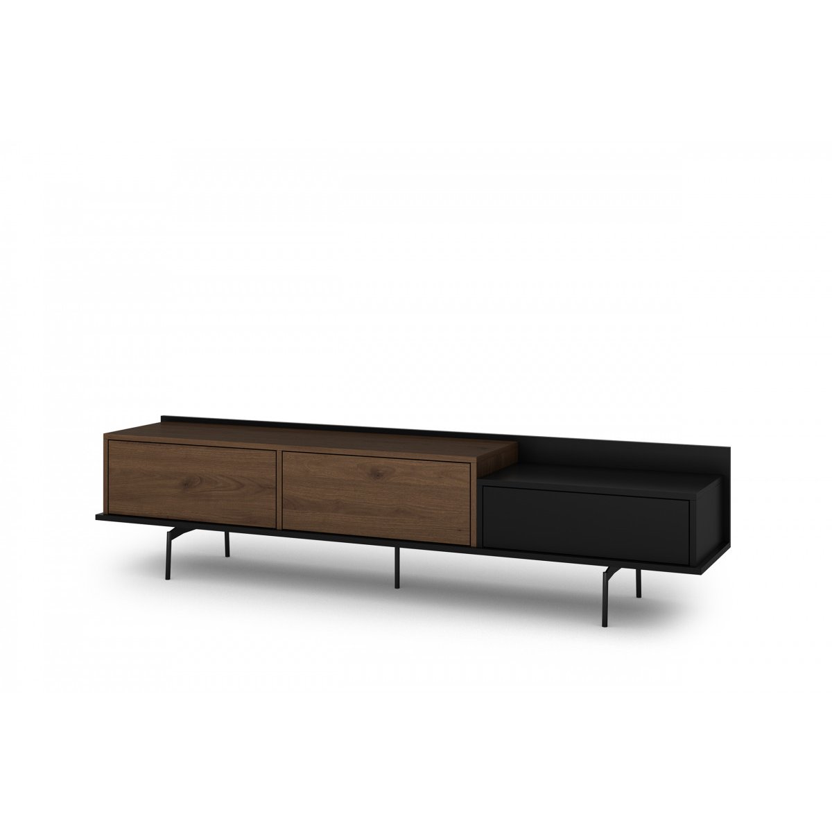 Meuble TV 200 cm , FREDA noir et noyer, BOBOCHIC