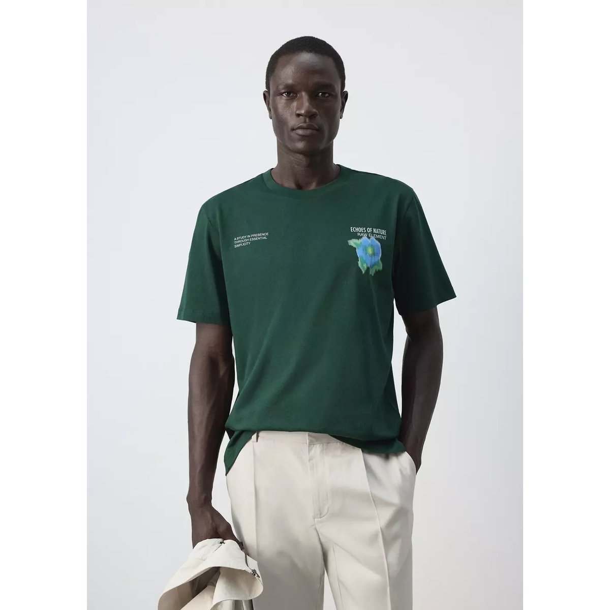 T-shirt 100 % coton imprimé vert billard, MANGO MAN