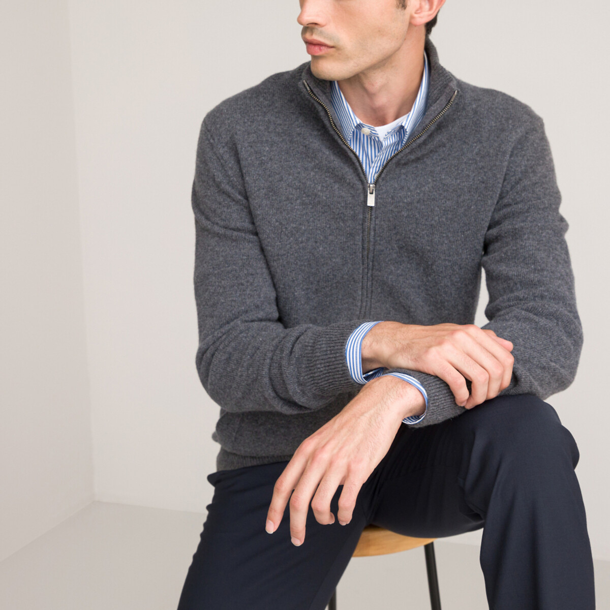 Gilet en lambswool gris chiné, LA REDOUTE COLLECTIONS