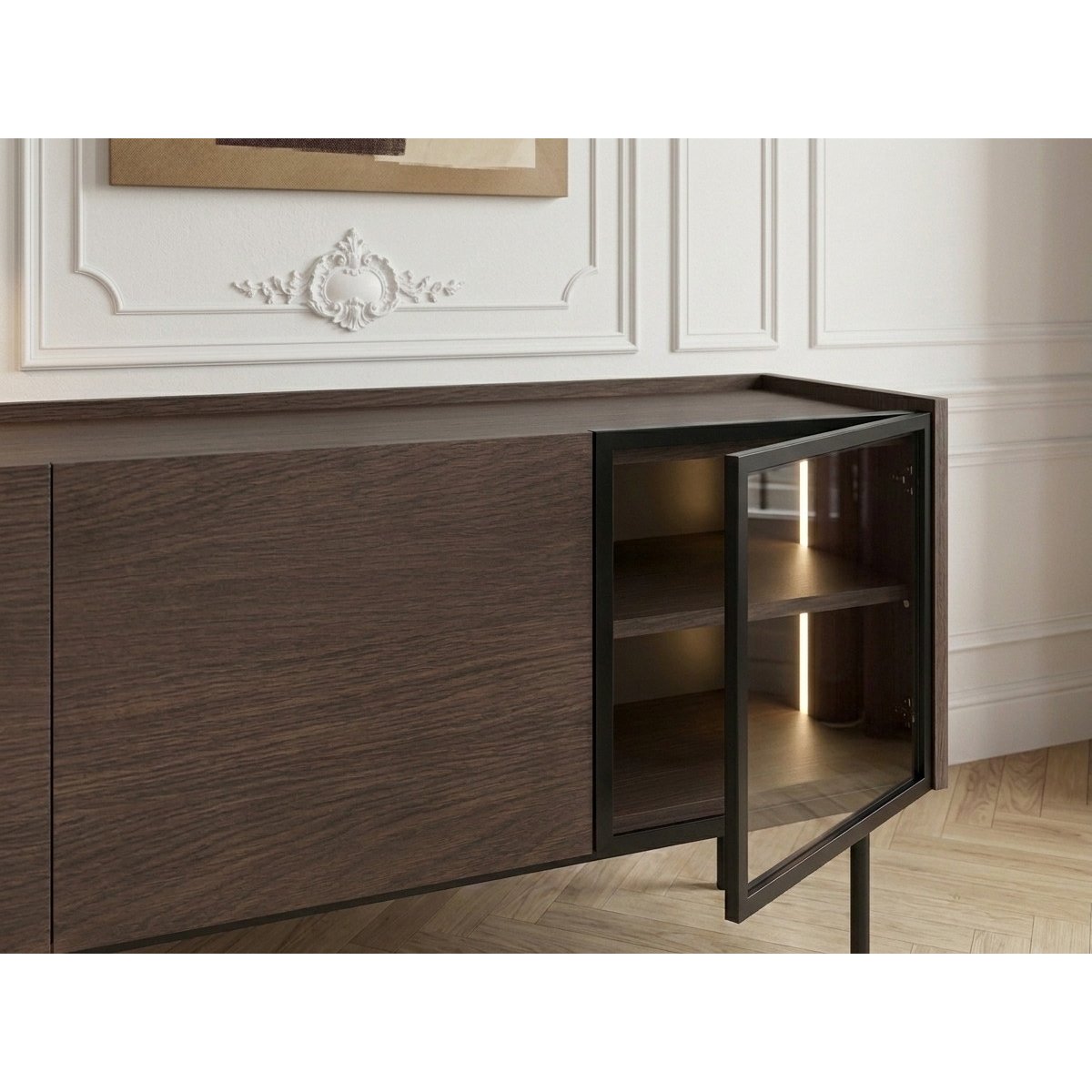 Meuble TV 220 cm , AURORA noir et noyer, BOBOCHIC