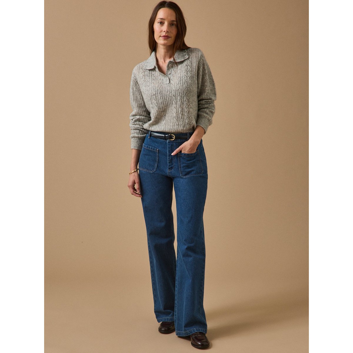 Pull col polo laine et mohair gris chine, CYRILLUS