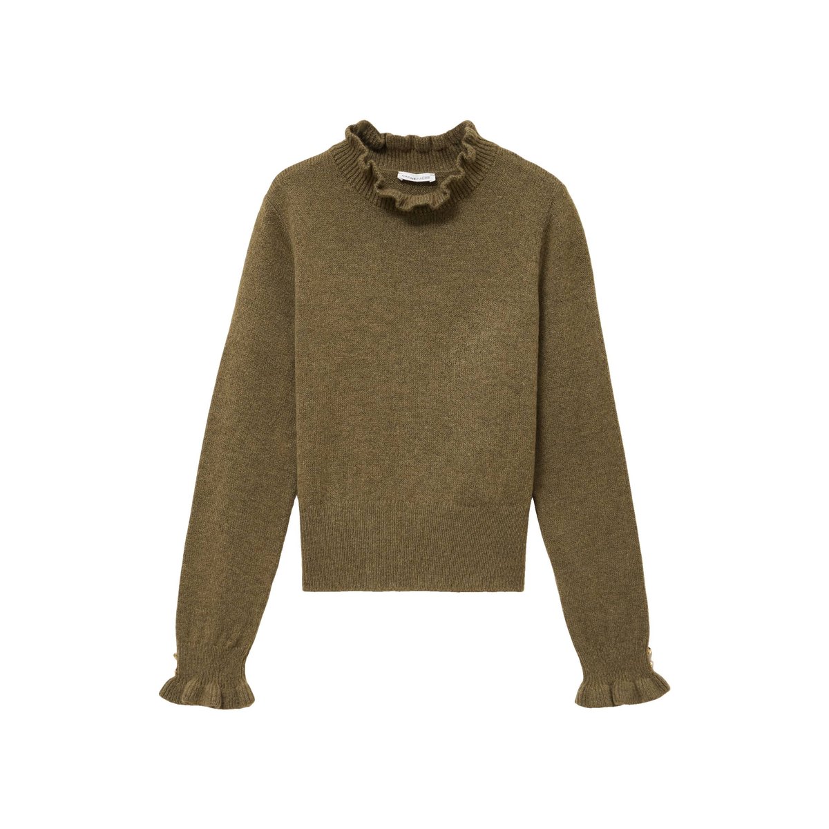 Pull ajusté col montant manches longues vert kaki, CACHE CACHE