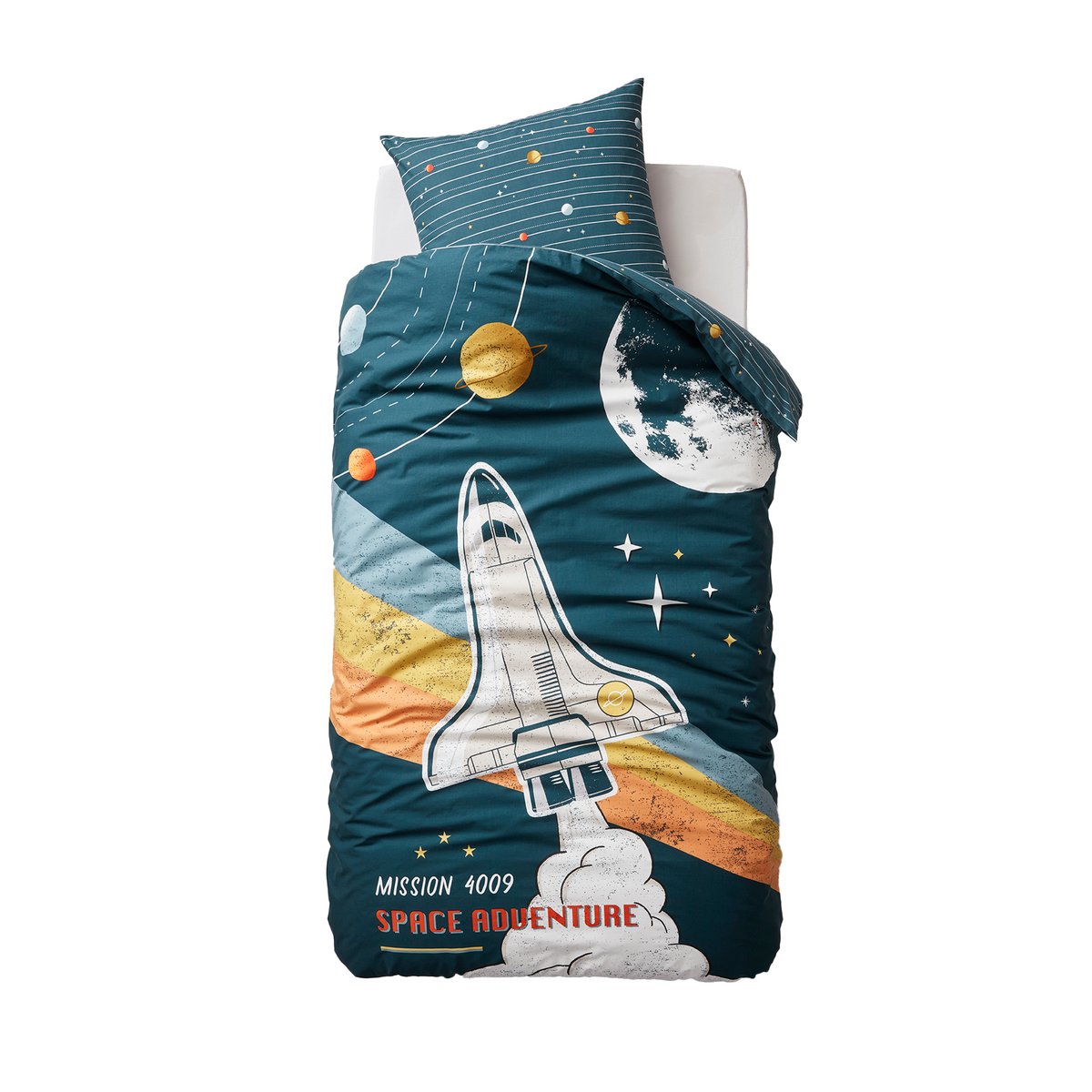 Parure housse de couette et taie d'oreiller avec coton recyclé SPACE ADVENTURE multicolore, VERTBAUDET