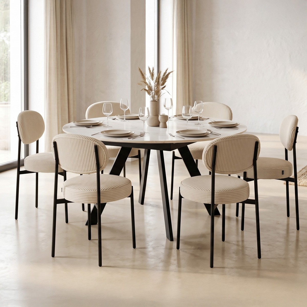 Table à manger ronde extensible 3/6 couverts en céramique effet Marbre - CIRCE marbre gris pandora, HOMIFAB