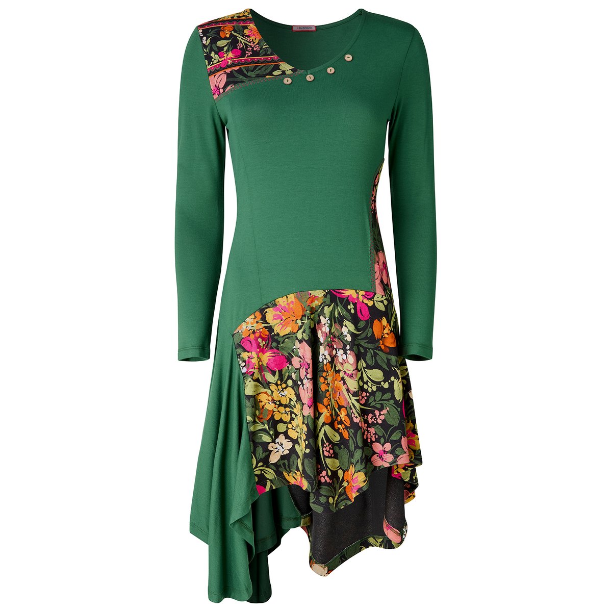 Fabuleuse Robe Tunique en Jersey Fleurie vert, JOE BROWNS
