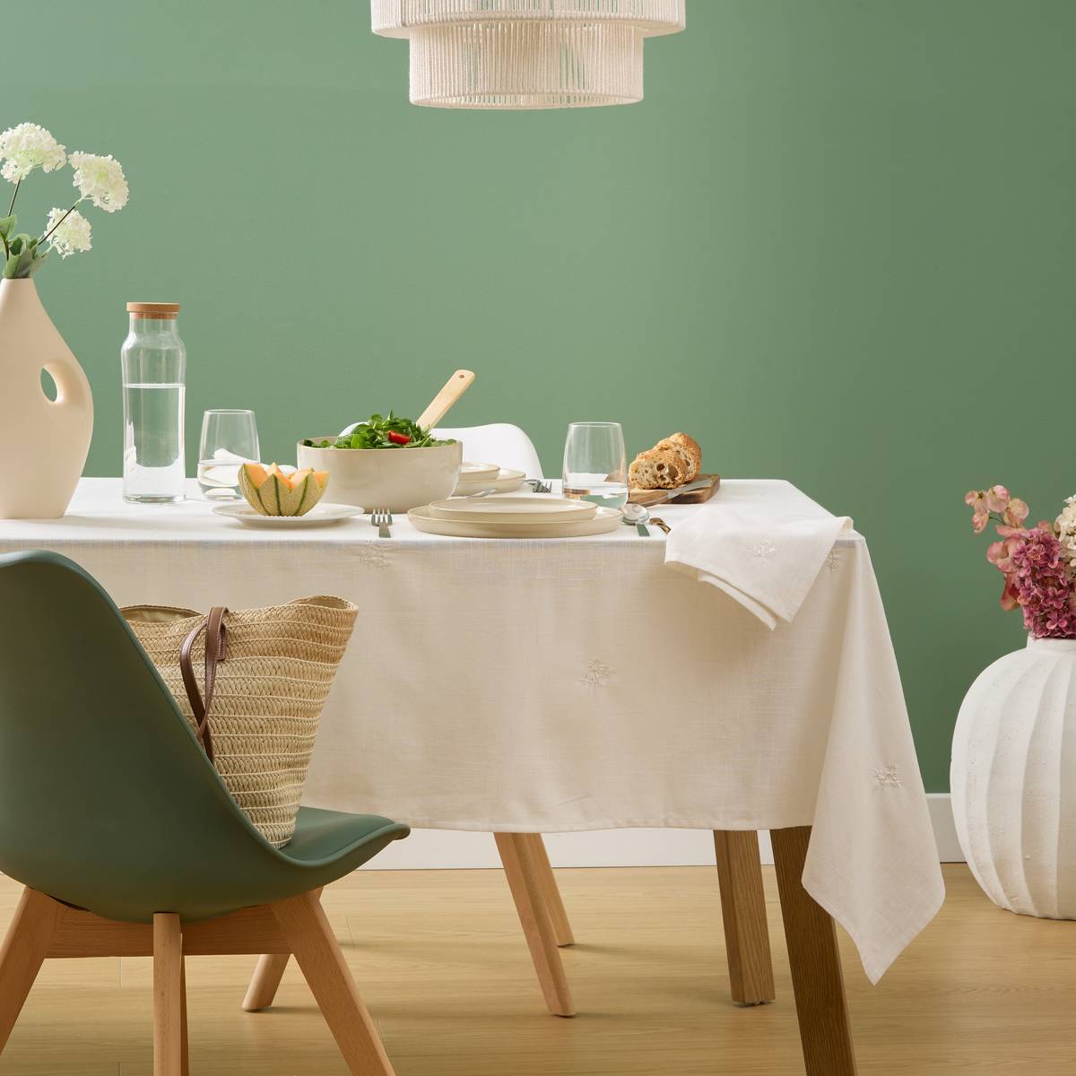 Nappe en coton brodé JOY blanc, ATMOSPHERA
