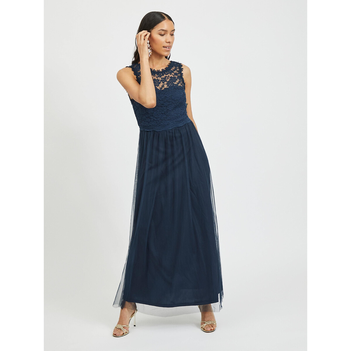 Robe longue sans manches en dentelle marine, VILA