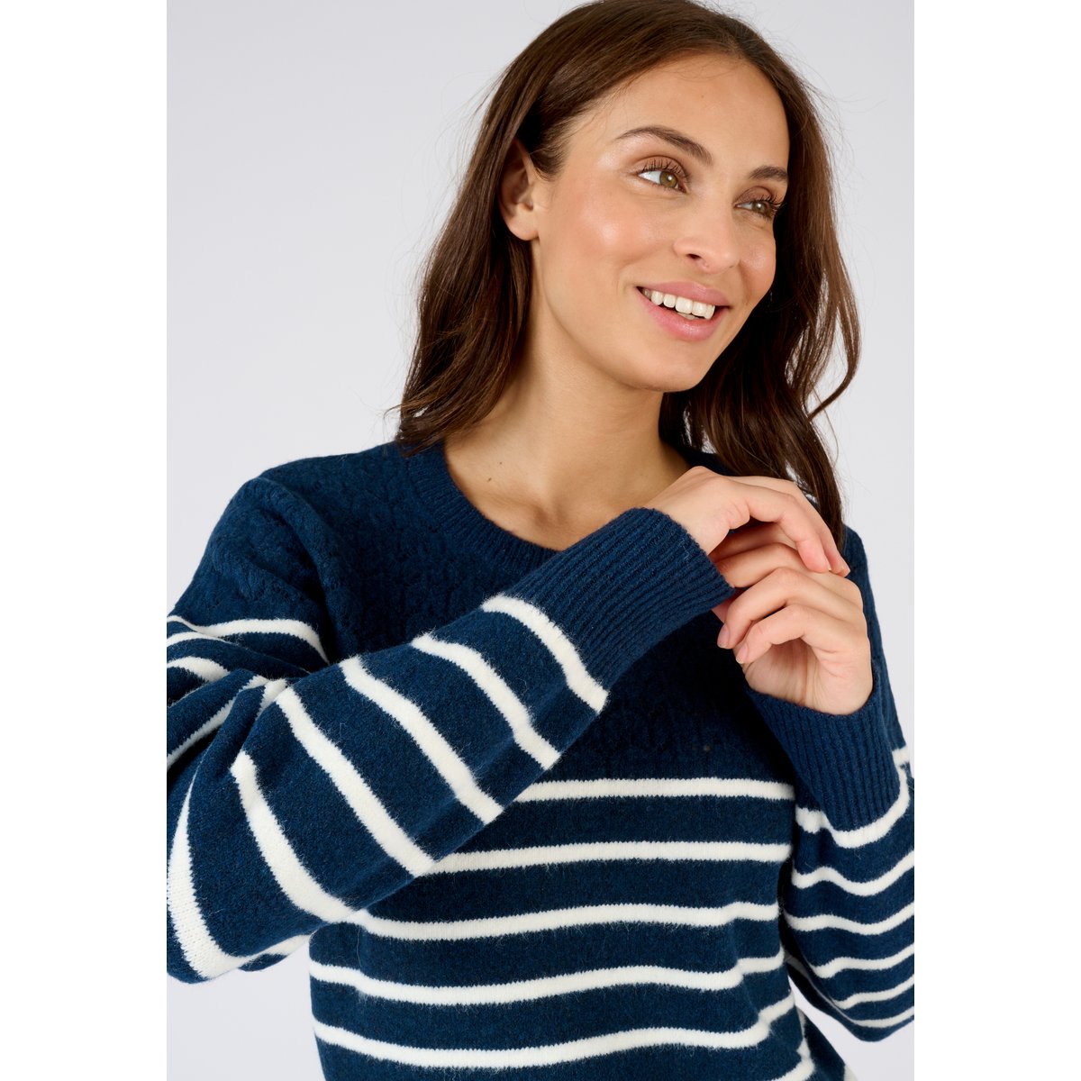 Pull rayures et maille ajourée Thermolactyl bleu marine rayé, DAMART