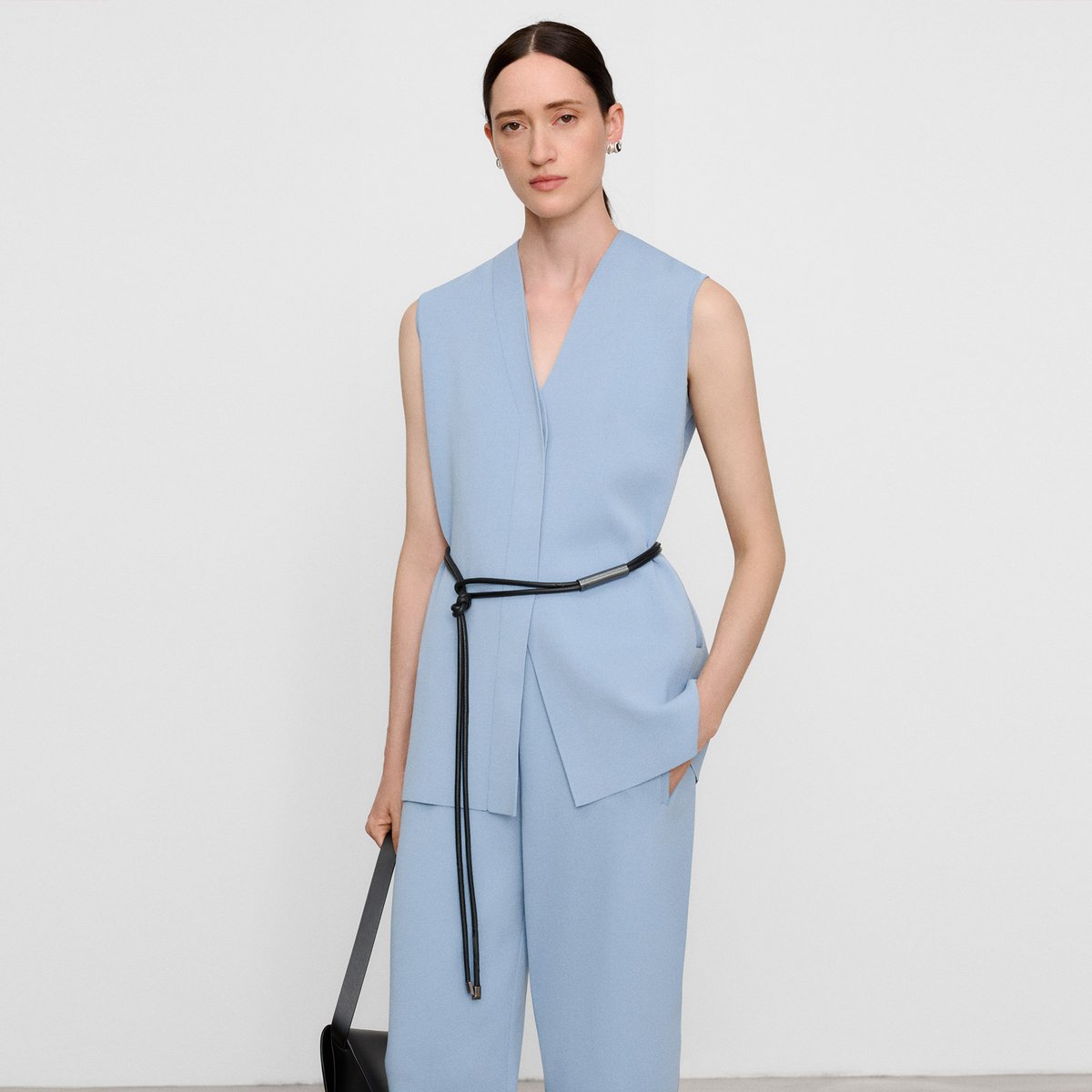 Gilet semi-ajusté à col en V bleu, ADOLFO DOMINGUEZ