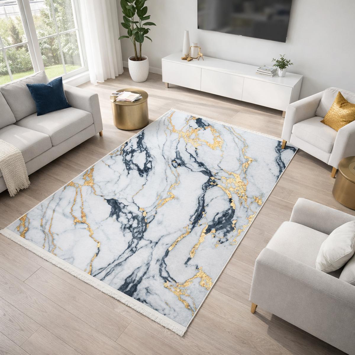 Tapis salon et chambre tissé motif abstrait PERY or, UN AMOUR DE TAPIS