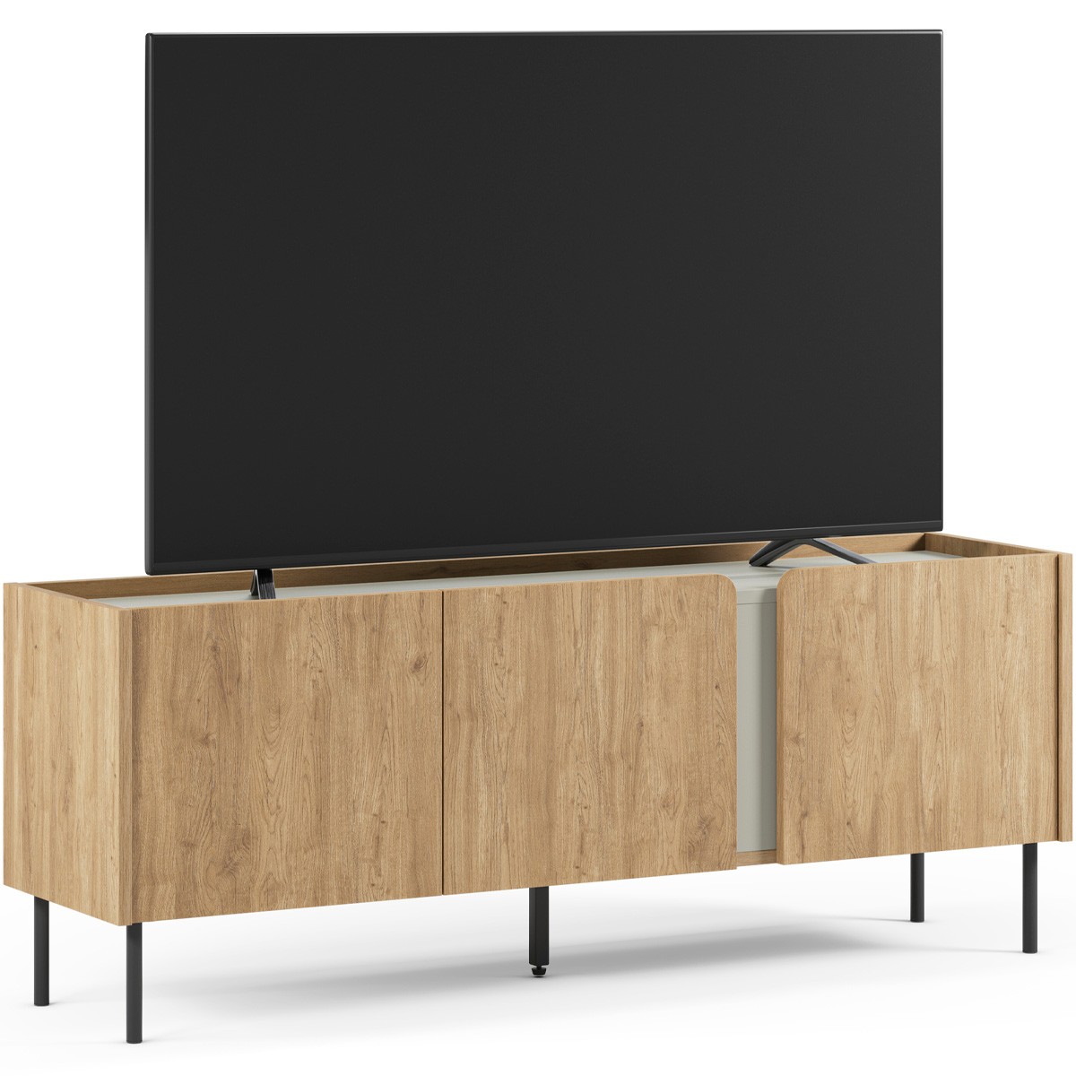 Meuble TV 3 portes bicolore - INGO décor chêne et vert, HOMIFAB