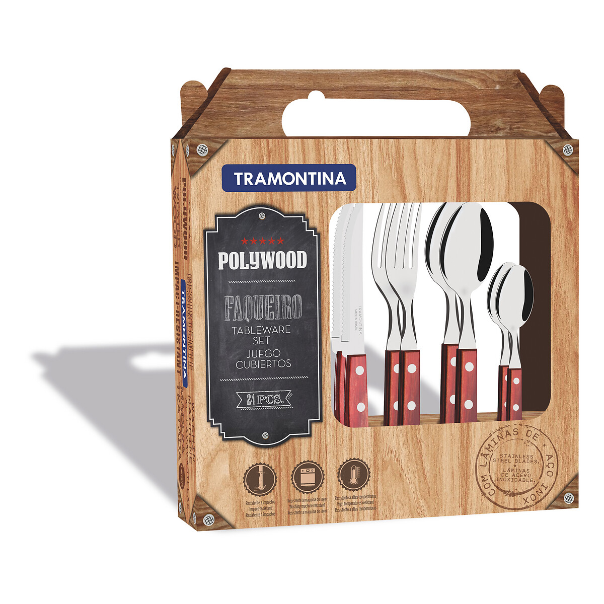 Faqueiro POLYWOOD com 24 peças Inox, da Tramontina inox, TRAMONTINA