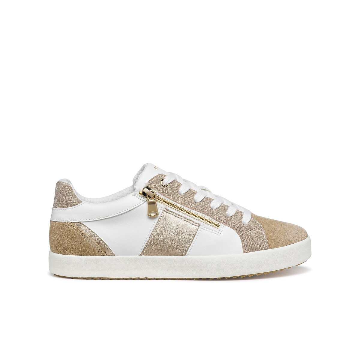 Ademende sneakers met rits, BLOMIEE wit/beige, GEOX